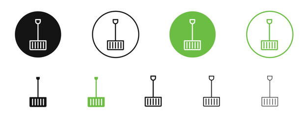 Snow shovel icons in black and green colors. vector pack