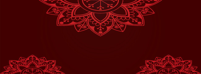 Elegant dark red background with intricate red mandala patterns in corners. Perfect for invitations, luxury designs, spiritual themes, and decor