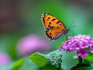 Obraz premium Rainkissed butterfly spreading its wings, highlighting resilience in nature