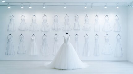 Elegant Bridal Gown Collection Showcase in a Modern Boutique