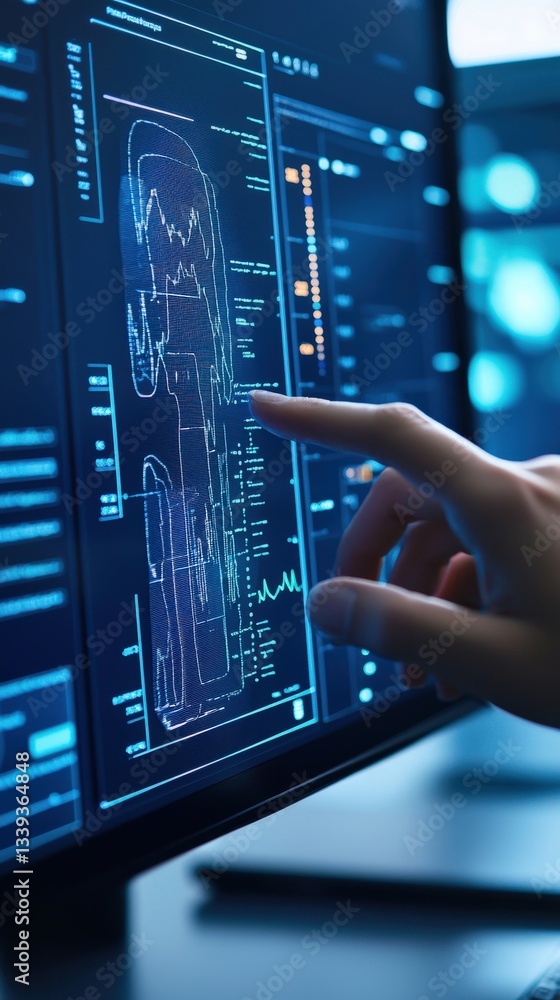 Poster high-tech touchscreen interaction with detailed data visualization