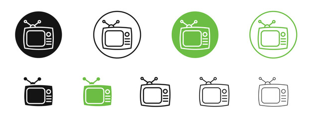Tv retro icons in black and green colors. vector pack