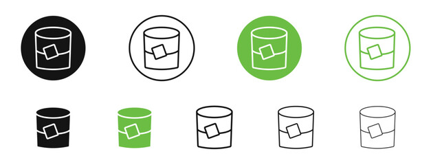 Whiskey Glass icons in black and green colors. vector pack