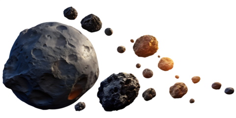 dark meteor asteroid belt isolated on white background ,AI GENERATED