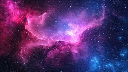 Fototapeta premium Ethereal cosmic cloudscape with vibrant pink and blue nebula and starry background creating a sense of wonder and vastness for science and space exploration