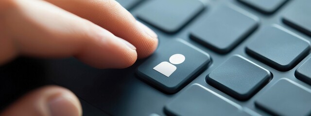 Close-Up of Hand Pressing Profile Icon on Modern Keyboard