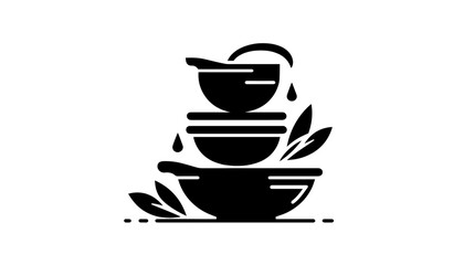 stacked kitchen bowls with leaves in vintage silhouette