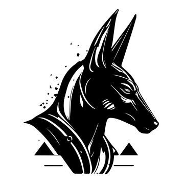 anubis head ancient egyptian god black and white vector illustration