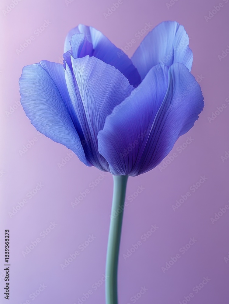 Poster captivating close up of a single blue tulip against a soft lavender backdrop creating a serene and d