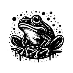 frog sitting with splash effect in tattoo ink style