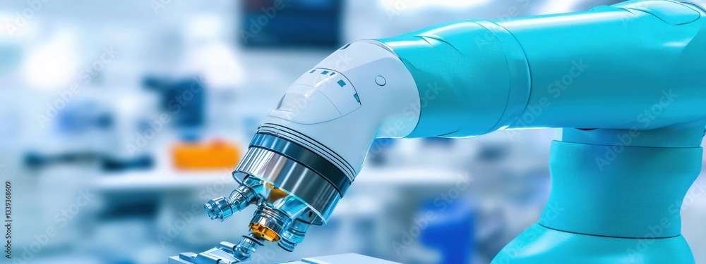 Poster advanced robotic hand performing precise industrial automation task