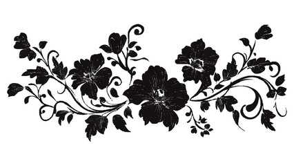 Silhouette black and white floral design against transparent background. 