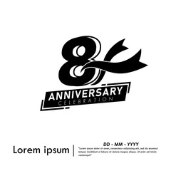 8th years anniversary celebration emblem. black anniversary logo isolated with ribbon on white background. vector illustration template design for web, flyers, poster, greeting card