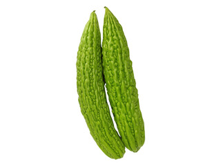Two Fresh Bitter Melons (Momordica Charantia) with Rough Texture Isolated on White Background