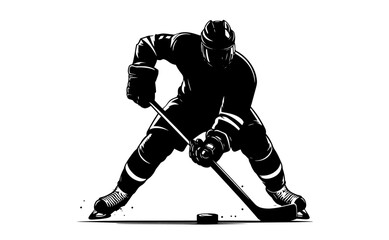 ice hockey player in action black and white silhouette illustration