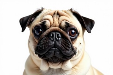 Adorable pug dog, isolated on white background, dog, canine portrait, companion animal