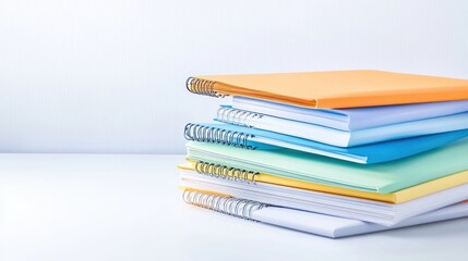 A Stack of Colorful Spiral Notebooks on a White Surface