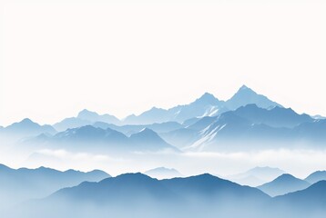 Serene Mountain Landscape with Misty Peaks and Soft Blue Tones