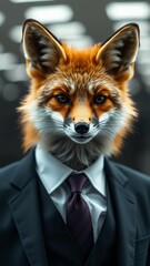 Fototapeta premium Cunning fox in suit Studio Shot of a business fox in Business clothes Mixing Professional and Animal