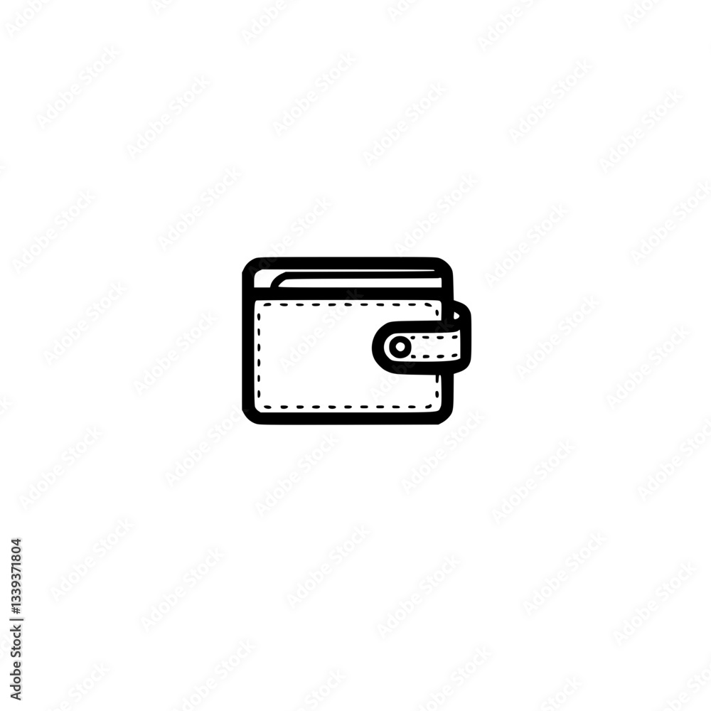 Poster a simple bold line drawing of a wallet the wallet is closed with a small button closure on the side 