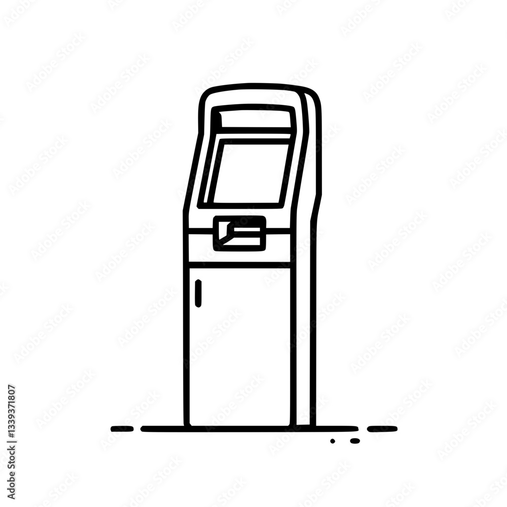 Poster minimalist atm illustration: a sleek line-art depiction of an automated teller machine perfect for f
