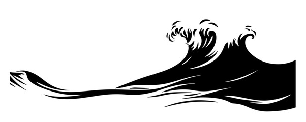 large ocean wave crashing in stylized minimalist black and white vector design