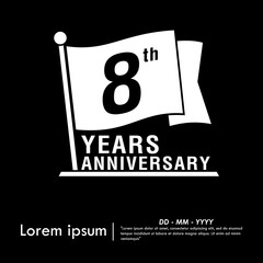 8th years anniversary celebration emblem. anniversary logo isolated with flag pole on black background. vector illustration template design for web, flyers, poster, greeting card