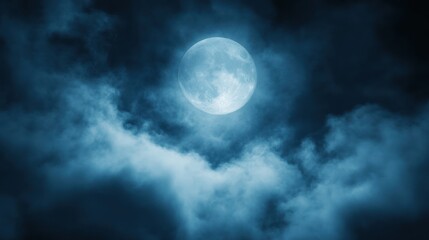Mystical Night: Full Moon Behind the Clouds