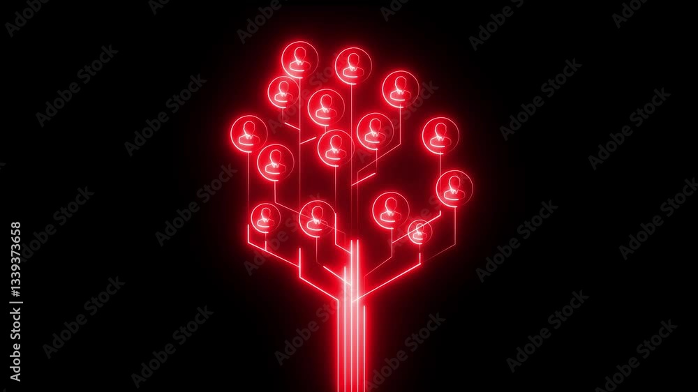 Poster glowing neon line of business relations neural networks word on dynamic technology networking, socia