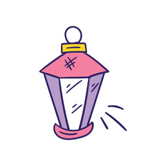 Lantern  color line doodle icon with white background vector stock illustration