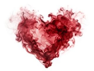 , dark red smoke in heart love shape isolated on white background  .PNG