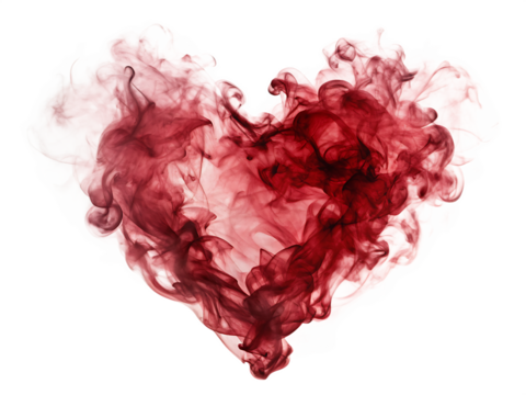 , dark red smoke in heart love shape isolated on white background  .PNG