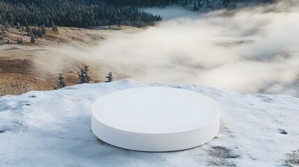 Snow-covered mountain peak with a white object placed on the surface for a stunning contrast against the winter landscape