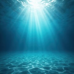 A mesmerizing underwater background with beams of light filtering through the clear blue water. The light creates a dynamic ripple effect on the ocean floor