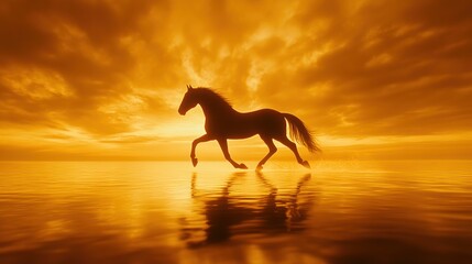 Majestic Horse Silhouette at Golden Sunset
