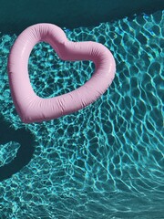 heart floatie in the pool