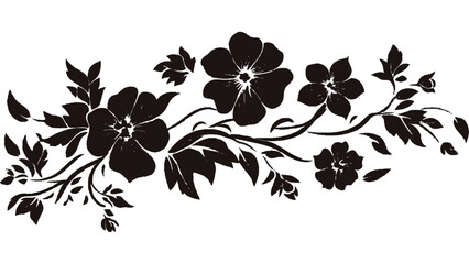 A vector illustration silhouette black and white floral design. Graphic with a black white and pink elegant plant flower ornament on an isolated background