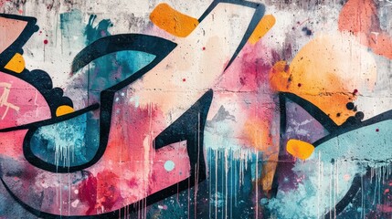 Fototapeta premium An artistic display of graffiti featuring bold letters and splashes of color enhances the urban environment, showcasing creativity on a concrete wall in the city