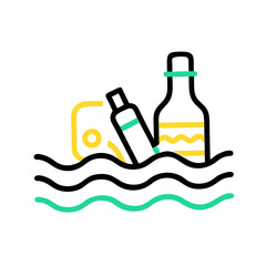 Icon of plastic bottles in the ocean representing pollution and ecology awareness, concept of cleaning and keeping water resources clean