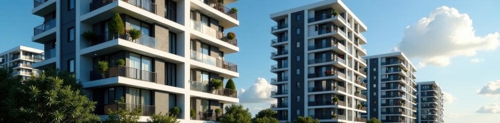 Obraz premium Geometric facade, European residential high-rise , luxury, home