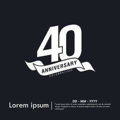 Fototapeta premium 60th years anniversary celebration emblem. white anniversary logo isolated with ribbon on black background. monotone color. vector illustration template design for web, flyers, poster, greeting card 