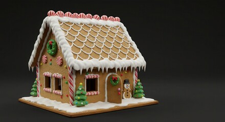 Festive Gingerbread House with Candy Decorations and Snow Frosting