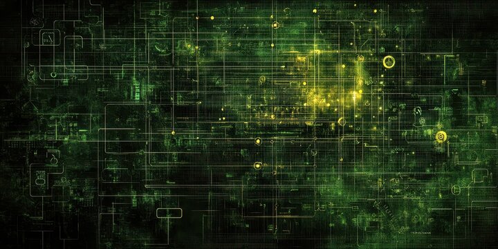 Green digital network showing lines and geometric connected elements