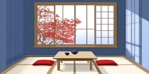 A simple and serene minimalist room with a window view