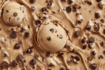 Chocolate Chip Cookie Dough Ice Cream. Full Frame Background with Delicious Ice Cream Texture