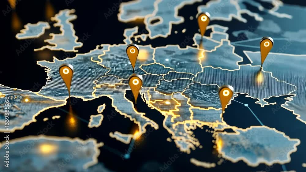 Poster discovering key cities in europe and their digital connections through interactive mapping technolog