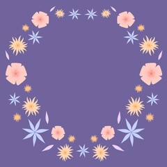 Floral wreath. Field flower round frame. Wildflowers. Meadow flowers circle border