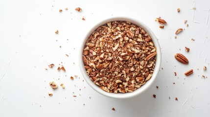 Chopped Pecans - Nutty Baking Essentials in White Background Bowl