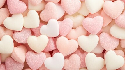 Colorful heart-shaped candies create a cheerful backdrop, perfect for themes of love, friendship, and celebration, Ideal for marketing materials, blogs, or events related to romance or sweetness,