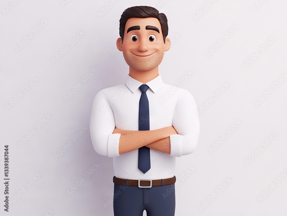 Poster professional animated character smiling in office environment business concept creative design 3d re